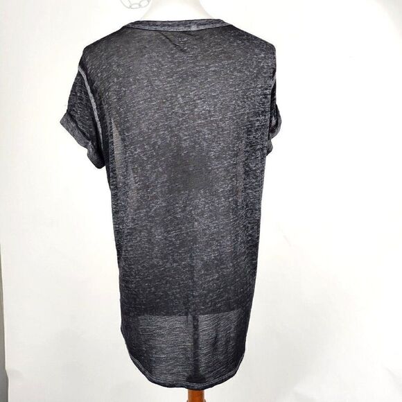 A.N.A Cuffed Sleeve Semi Sheer Burnout T Shirt Palm Tree Sunset Print Womens L - Picture 3 of 5